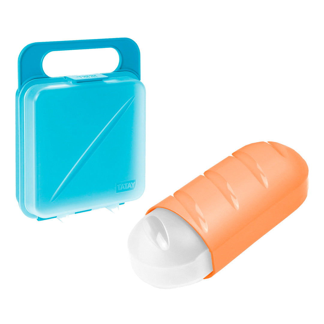 TATAY - Pack de Porta Bocadillos y Porta Sándwich Infantiles. Naranja y Azul