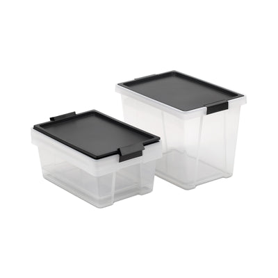 TATAY - Set de 3 Cajas de Ordenación Multiusos Medianas 100% Reciclable con Tapa Abatible. Negro