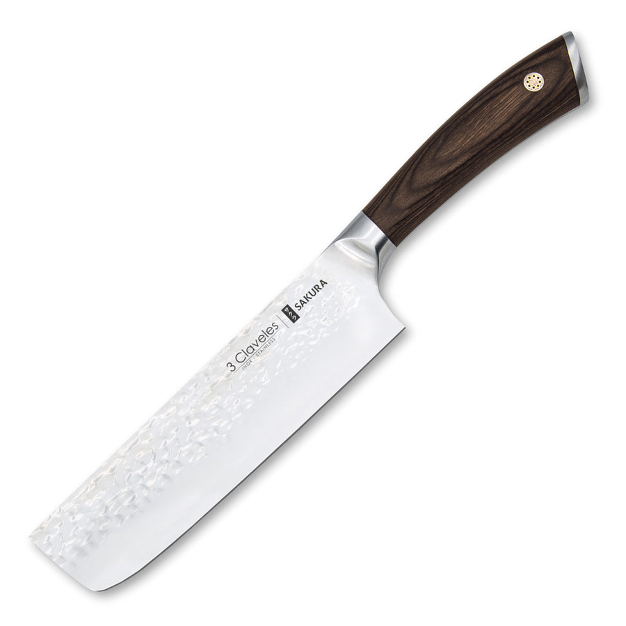 3 Claveles Sakura - Cuchillo Usuba 17 cm Acero Forjado con Hoja Martilleada