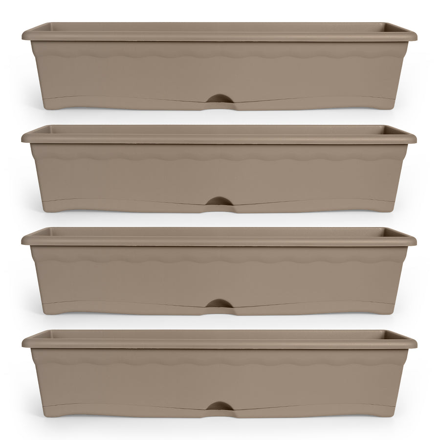 Plastiken TERRA - Set de 4 Jardineras con Plato Integrado. Medida 80 cm 16L. Taupe