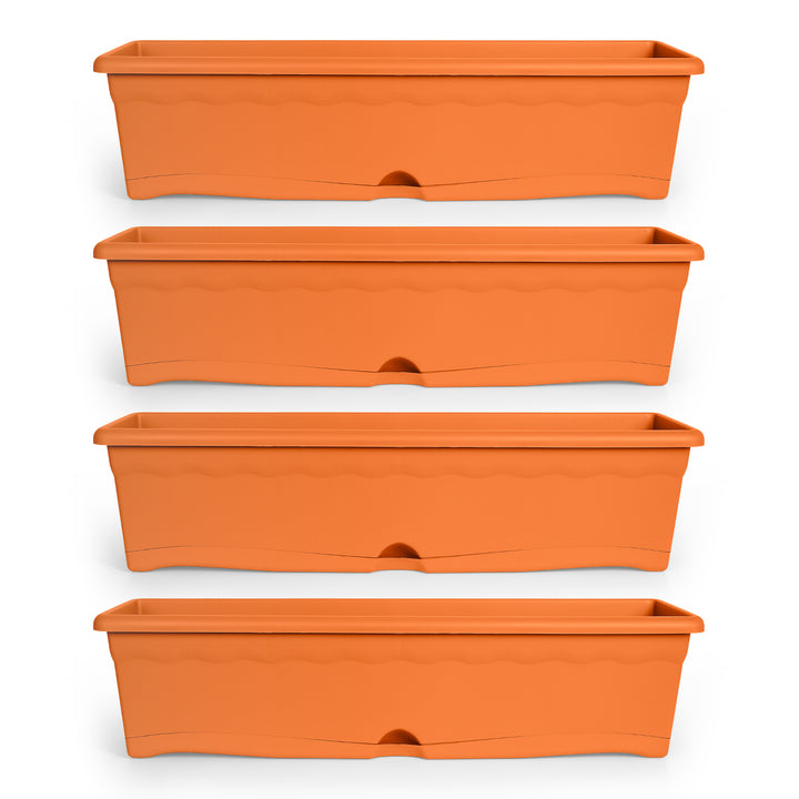 Plastiken TERRA - Set de 4 Jardineras con Plato Integrado. Medida 60 cm 12L. Terracota