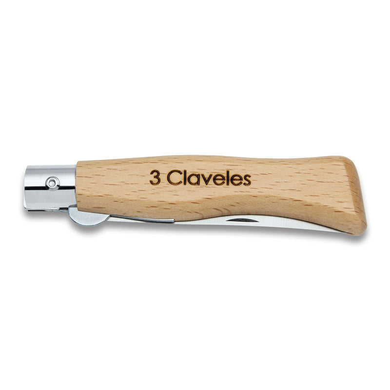 3 Claveles - Navaja Plegable de 7.5 cm con Punta y Bloqueo de Hoja. Mango Madera de Haya