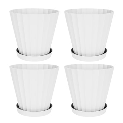 Plastiken DORIC - Lote de 4 Macetas Redondas con Platos Incluidos. Medida 18 cm 2.5L. Blanco