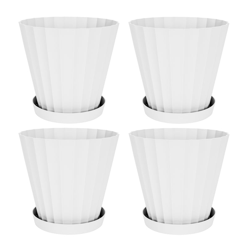 Plastiken DORIC - Lote de 4 Macetas Redondas con Platos Incluidos. Medida 18 cm 2.5L. Blanco