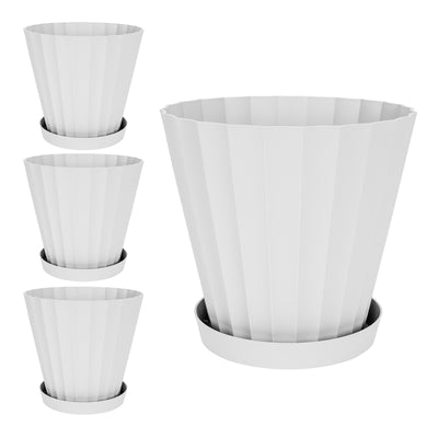 Plastiken DORIC - Lote de 4 Macetas Redondas con Platos Incluidos. Medida 32 cm 15L. Blanco