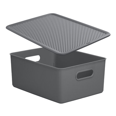 TATAY Baobab - Caja Organizadora Rectangular 15L con Tapa en Plástico PP05. Antracita