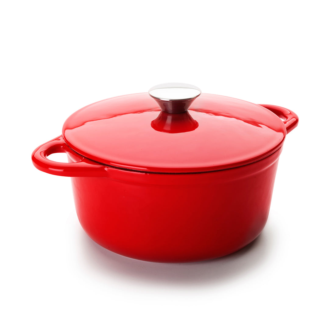 IBILI - Cocotte Redonda de Hierro Fundido Esmaltado 2.7L  Apta Vitro e Inducción. Rojo