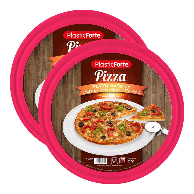 Plastic Forte - Juego de 2 Platos Redondos para Pizzas y Tartas de 35 cm. Rojo