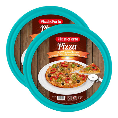 Plastic Forte - Juego de 2 Platos Redondos para Pizzas y Tartas de 35 cm. Turquesa