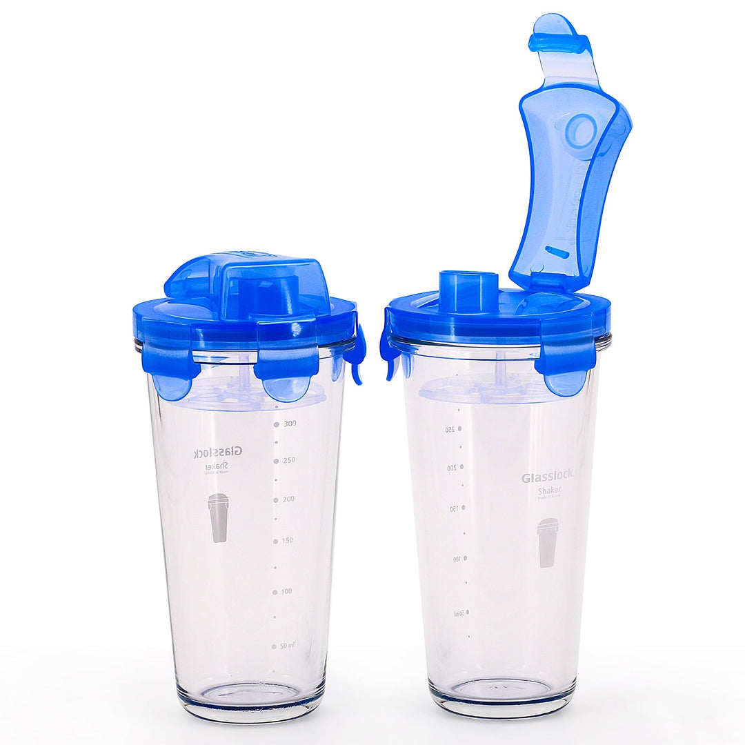 Glasslock Shaker - Vaso Mezclador de 450 ml en Vidrio Templado con Tapa. Azul