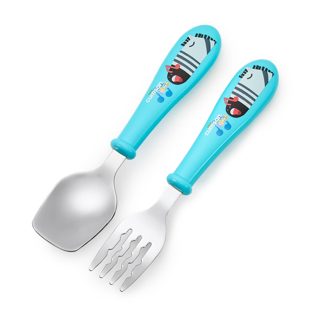 Cuitisan Baby - Set de Tenedor y Cuchara Infantiles de 15 cm en Acero Inoxidable. Azul