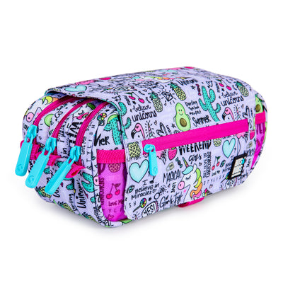 Grafoplás Design - Estuche Portatodo Triple con Solapa para Material Escolar. Fantasy