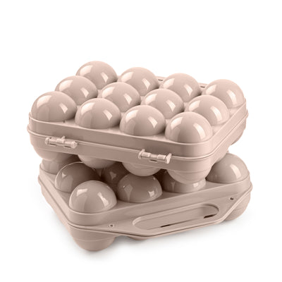Plastic Forte - Pack de 2 Hueveras de Plástico para 12+12 Huevos con Tapa. Beige
