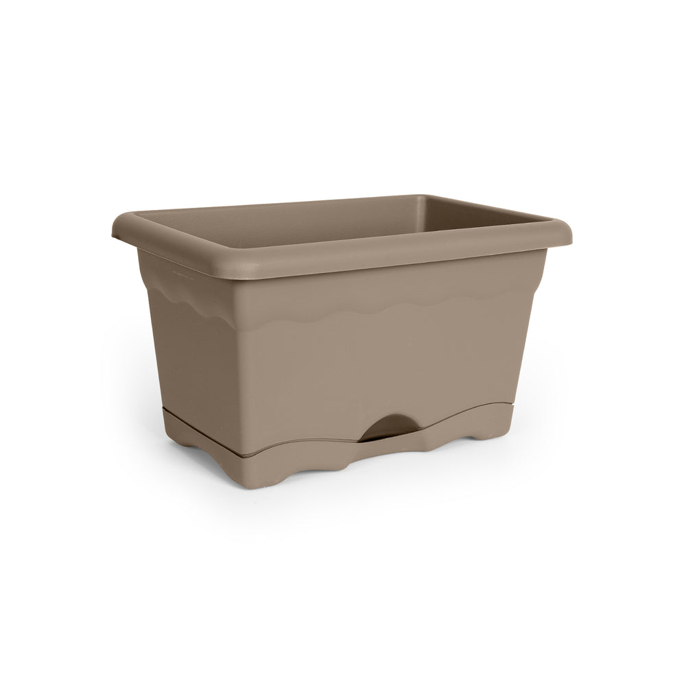 Plastiken TERRA - Set de 4 Jardineras con Plato Integrado. Medida 30 cm 6L. Taupe