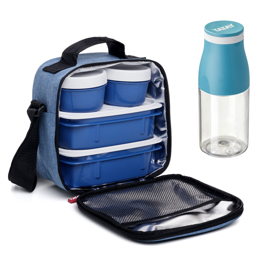 TATAY 1167514 - Kit Bolsa Térmica Porta Alimentos Urban Food Casual y Botella Urban Drink, Denim Blue