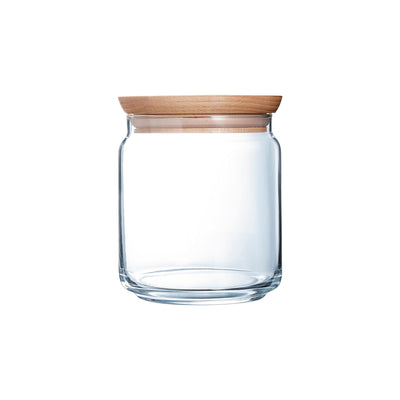 Luminarc Pure Jar - Bote Hermético Redondo de 0.75L en Vidrio con Tapa de Madera