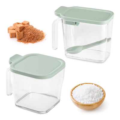 Plastic Forte - Pack de Salero y Azucarero Slim con Cucharilla Incluida. Verde