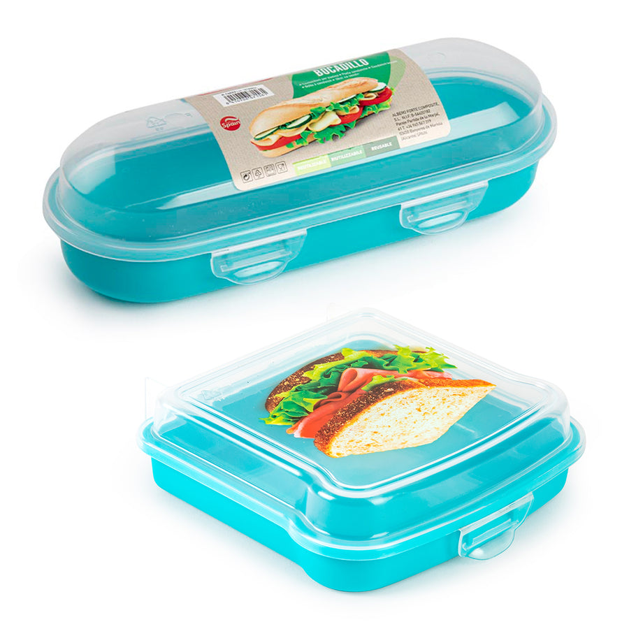 Plastic Forte - Pack de Porta Bocadillos y Porta Sándwich Reutilizables. Turquesa