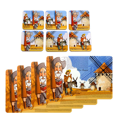 JAVIER Quijote - Conjunto de 4 Manteles Individuales y 6 Posavasos a Juego