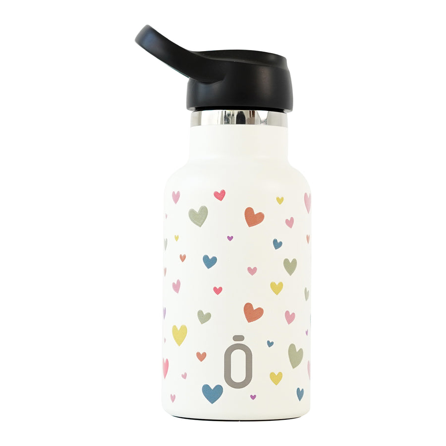 Runbott Confeti - Botella Térmica Infantil 0.35L con Interior Cerámico. Corazones Nata