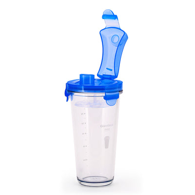 Glasslock Shaker - Vaso Mezclador 450 ml en Vidrio Templado con Tapa. Azul