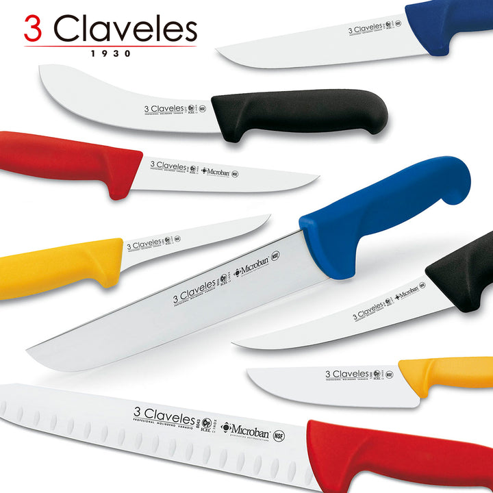 3 Claveles Proflex - Cuchillo Profesional Carnicero Alveolado 20 cm Microban. Rojo