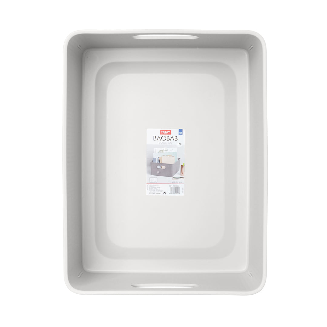 TATAY Baobab - Set de 2 Cajas Organizadoras 15L con Tapa en Plástico PP05. Blanco Pergamon