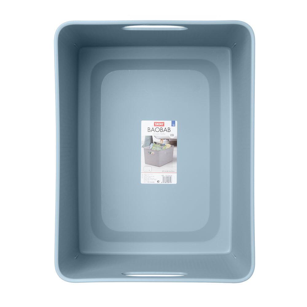 TATAY Baobab - Set de 2 Cajas Organizadoras 22L con Tapa en Plástico PP05. Azul Mist