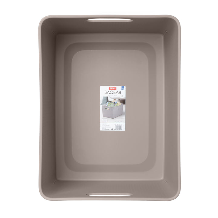 TATAY Baobab - Lote de 2 Cajas Organizadoras 22L con Tapa en Plástico PP05. Taupe