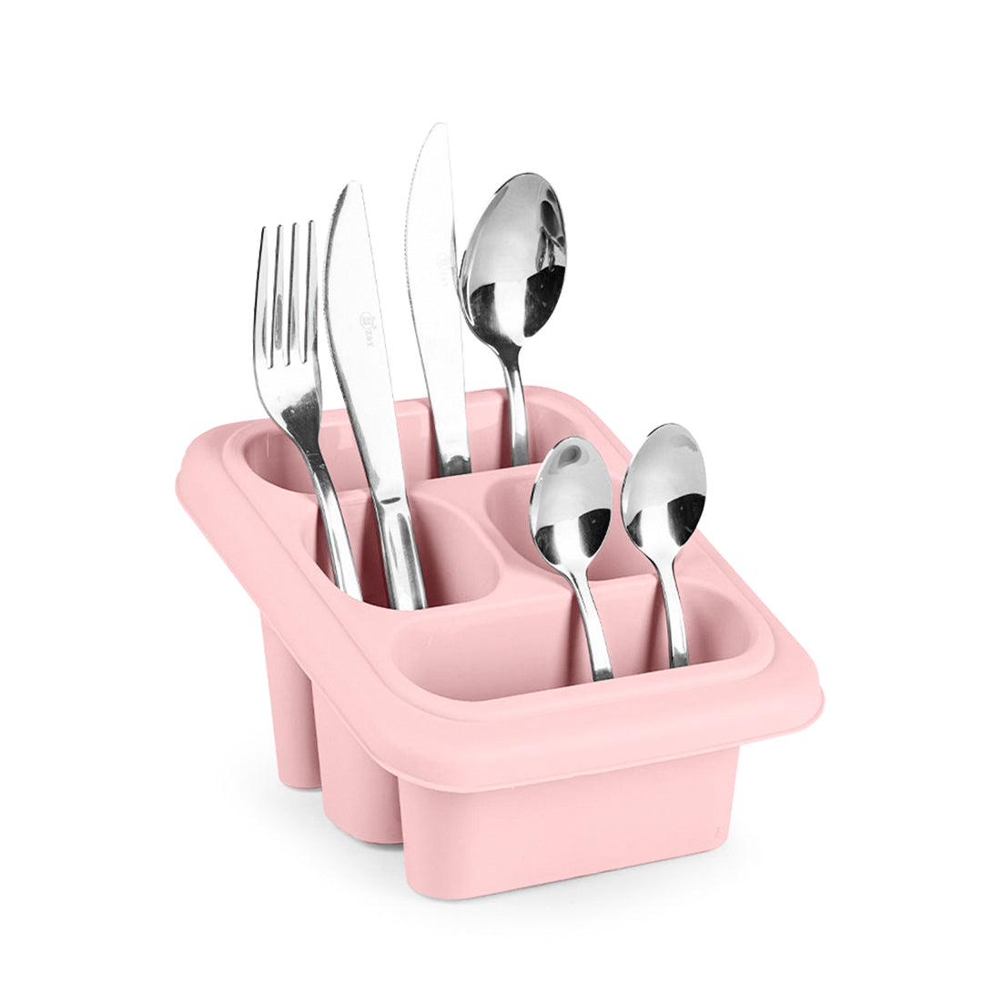 Plastic Forte Square - Set de 2 Escurridores de Cubiertos con 4 Compartimentos. Rosa