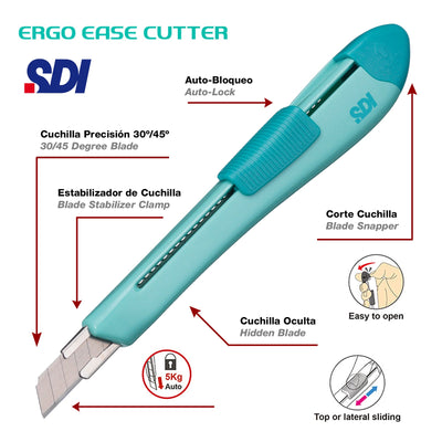 SDI Ergo Ease - Cutter Suave y Ergonómico con 10 Cuchillas de Recambio. Azul