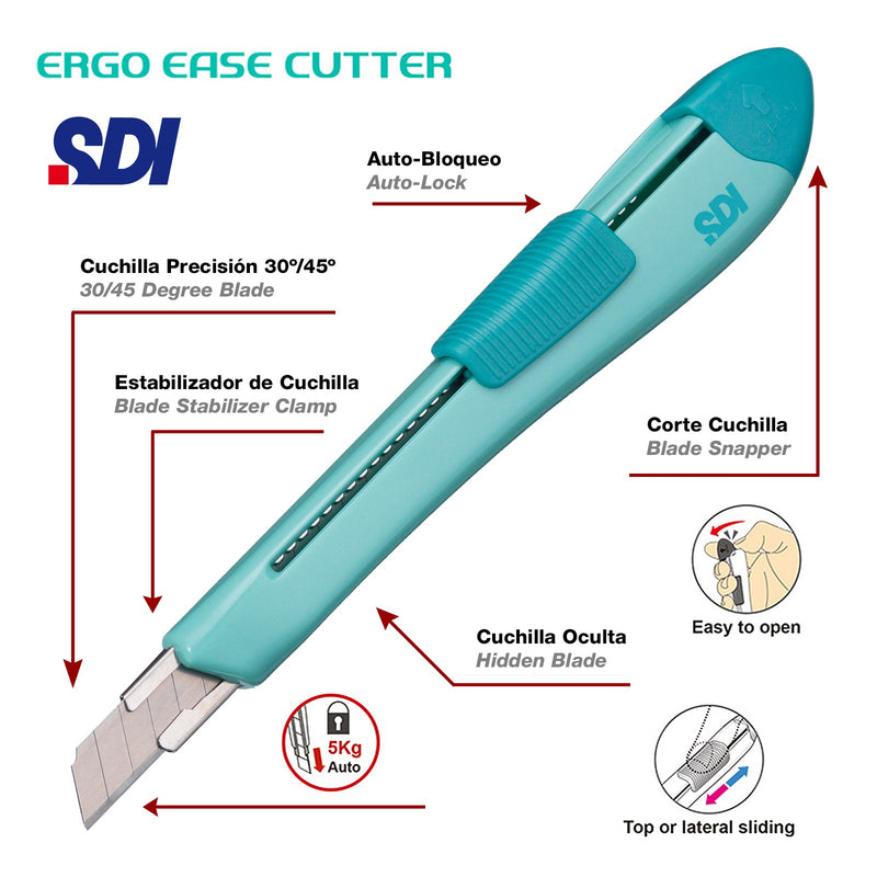 SDI Ergo Ease - Cutter Suave y Ergonómico con 10 Cuchillas de Recambio. Amarillo