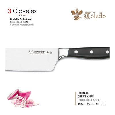 3 Claveles Toledo - Cuchillo Cocinero Profesional 25 cm Acero Inoxidable