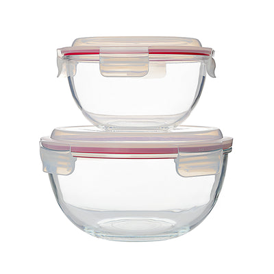 Glasslock Bowl - Set de 2 Ensaladeras Redondas con Tapa de 1L y 2L en Vidrio Templado