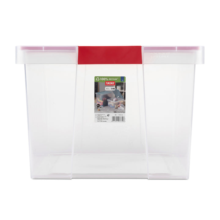 TATAY - Set de 3 Cajas de Ordenación Multiusos Grandes 100% Reciclables con Tapa Abatible. Rojo