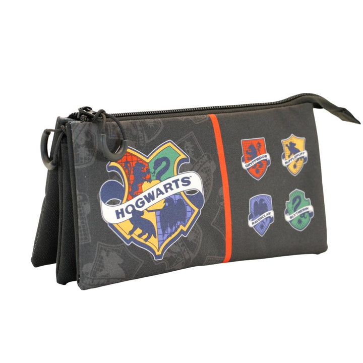 HARRY POTTER College- Estuche Escolar Triple Portatodo con 2 Cremalleras. Negro