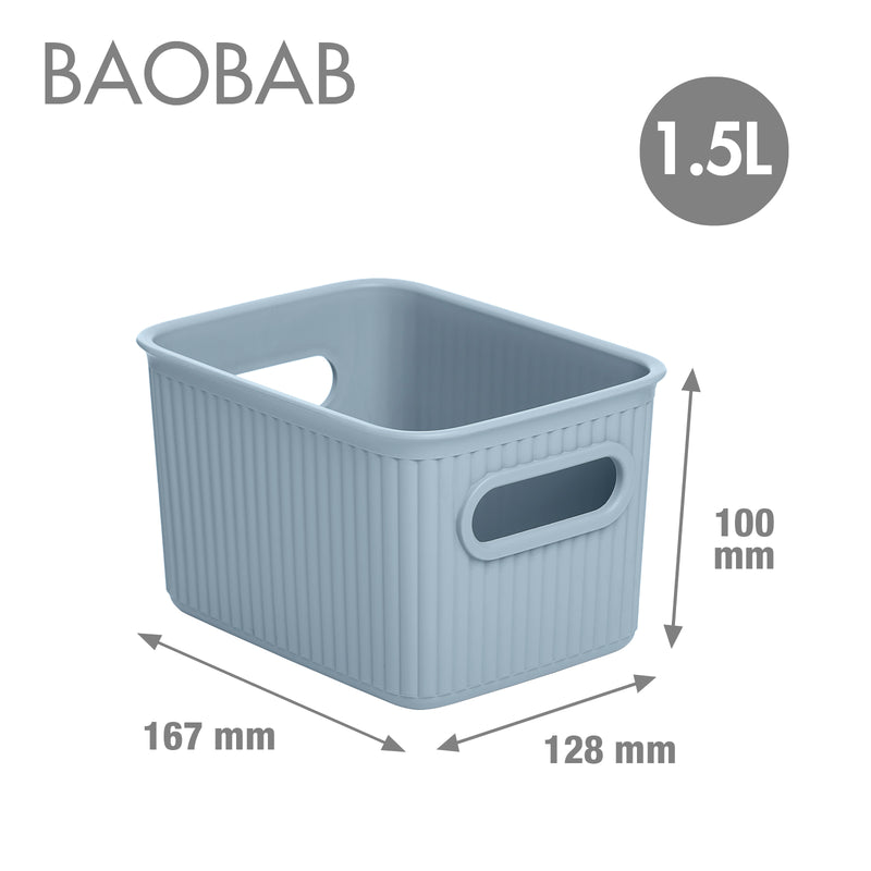 TATAY Baobab - Set de 3 Cajas Organizadoras Medianas con Tapa en Plástico PP05. Azul Mist