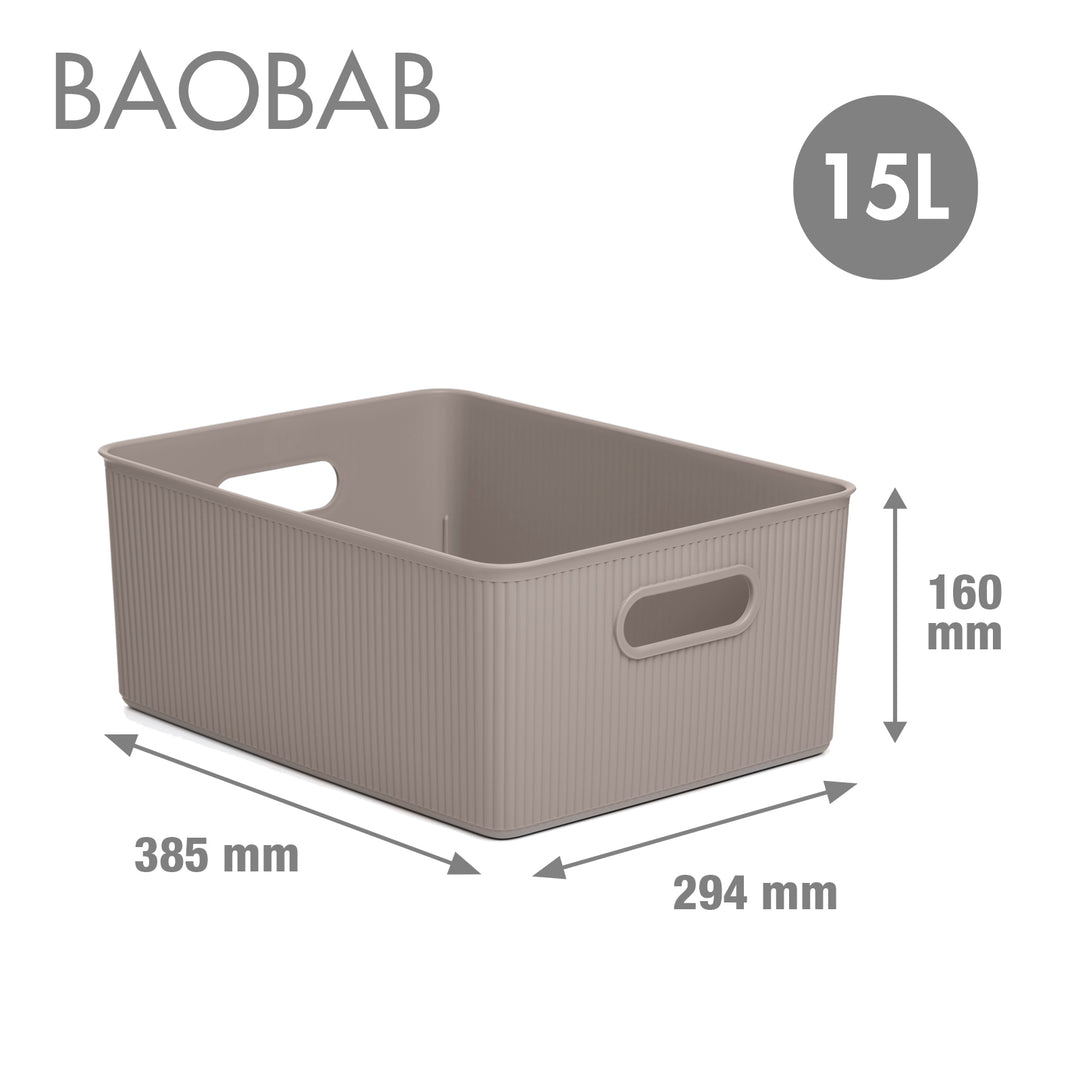 TATAY Baobab - Lote de 2 Cajas Organizadoras 15L con Tapa en Plástico PP05. Taupe