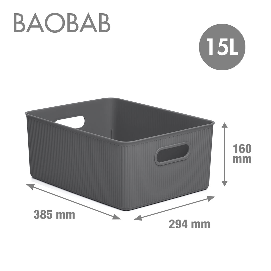 TATAY Baobab - Set de 3 Cajas Organizadoras Grandes con Tapa en Plástico PP05. Gris Antracita