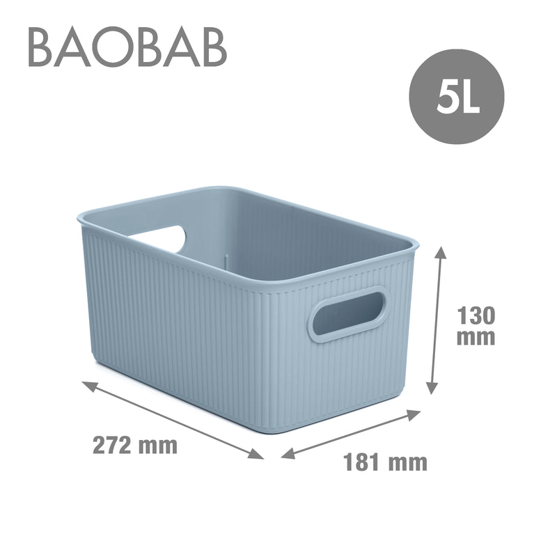 TATAY Baobab - Set de 3 Cajas Organizadoras Grandes con Tapa en Plástico PP05. Azul Mist