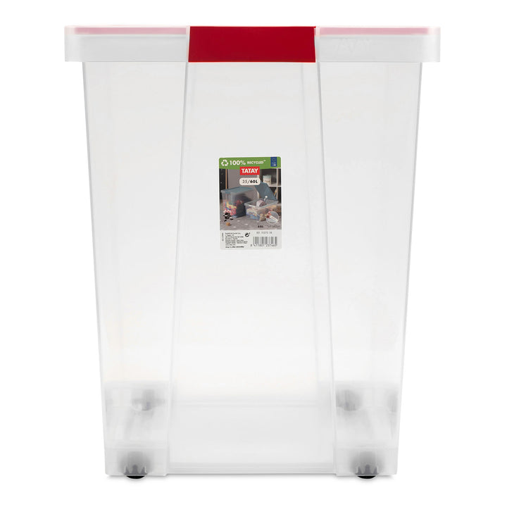 TATAY - Set de 3 Cajas de Ordenación Multiusos Grandes 100% Reciclables con Tapa Abatible. Rojo
