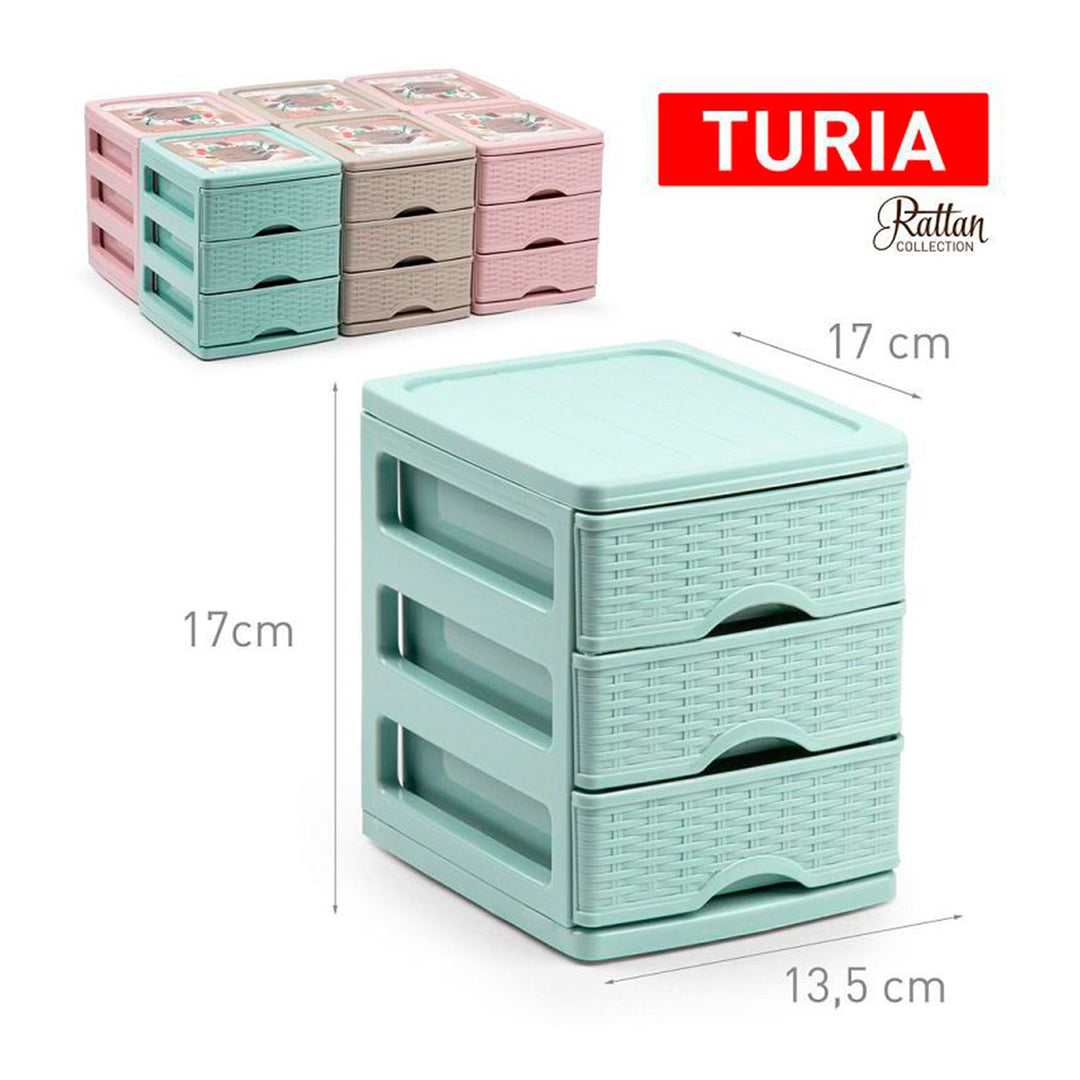 Plastic Forte - Cajonera Pequeña Turia Mimbre en Plástico. Colección Rattan Rosa