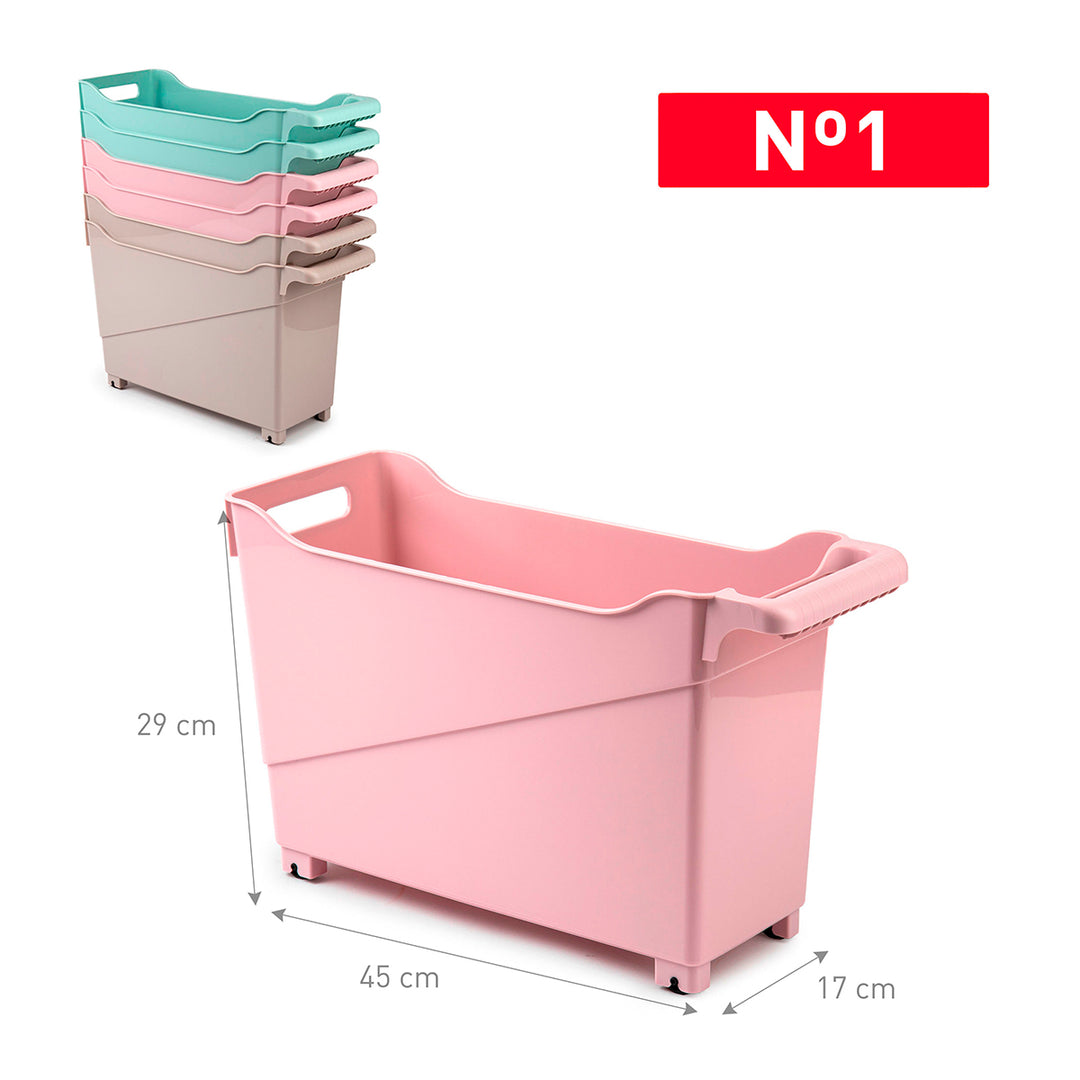 Plastic Forte - Cesta Organizadora con Ruedas Nº 1. Ideal Bajo Fregadero. Rosa