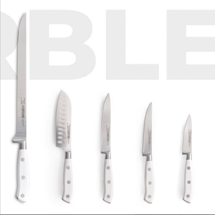 COMAS Marble - Cuchillo Chuletero Profesional 11.5 cm en Acero Alemán. Blanco