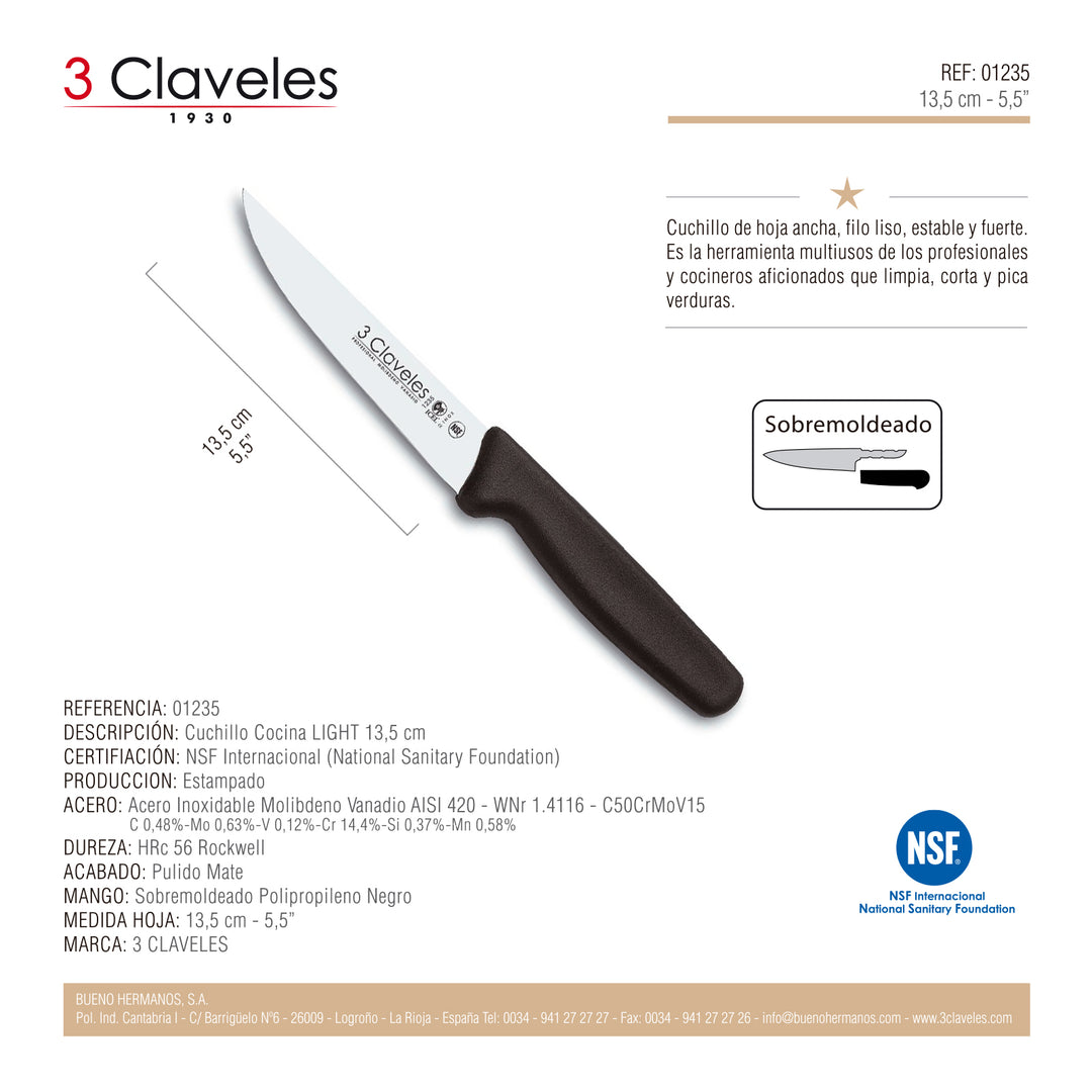 3 Claveles Light - Cuchillo Mondador 6 cm Acero Inoxidable Mango Polipropileno