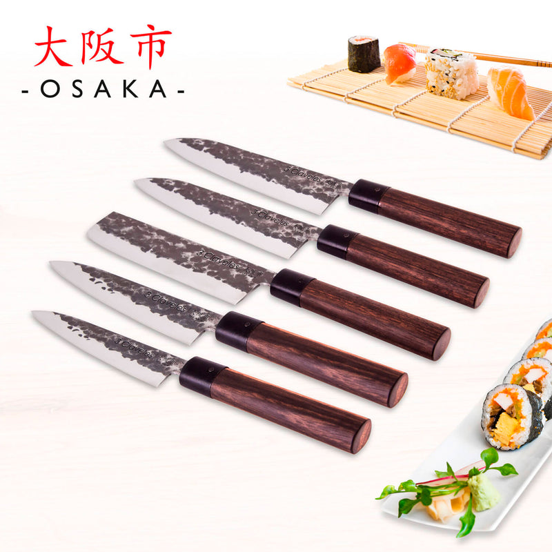 3 Claveles Osaka - Juego Master de 5 Cuchillos de Estilo Asiático Forjados a Mano