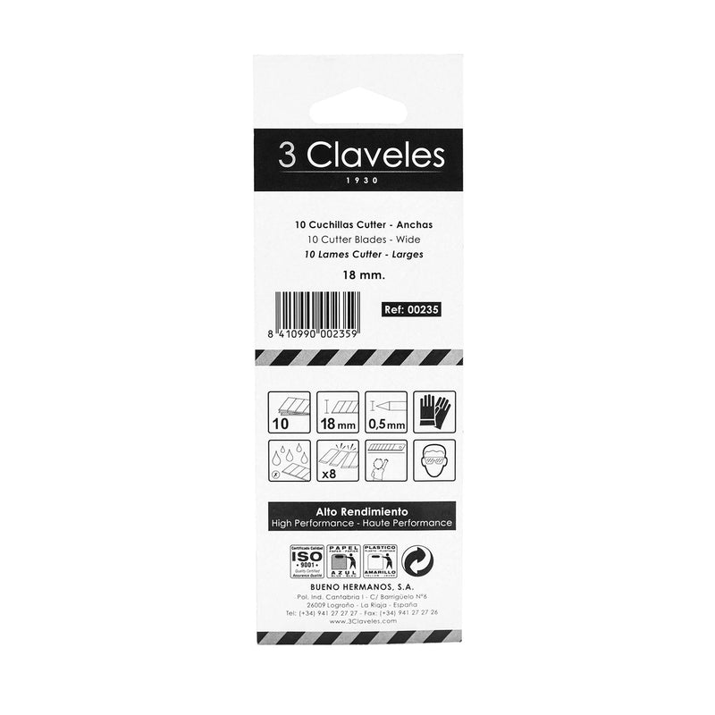 3 Claveles - Caja con 10 Cuchillas de Recambio para Cutters 18 mm