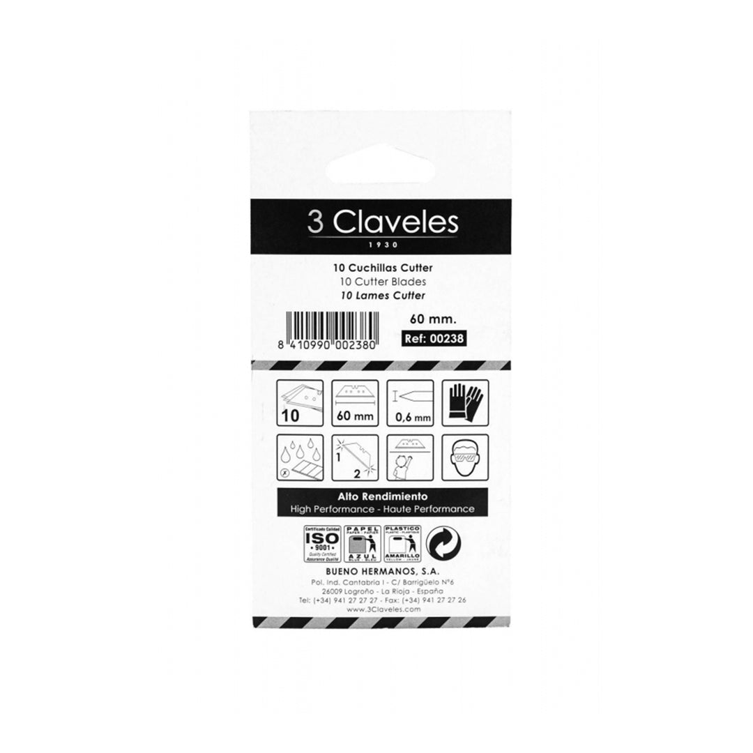 3 Claveles - Caja con 10 Cuchillas de Recambio para Cutters 60 mm