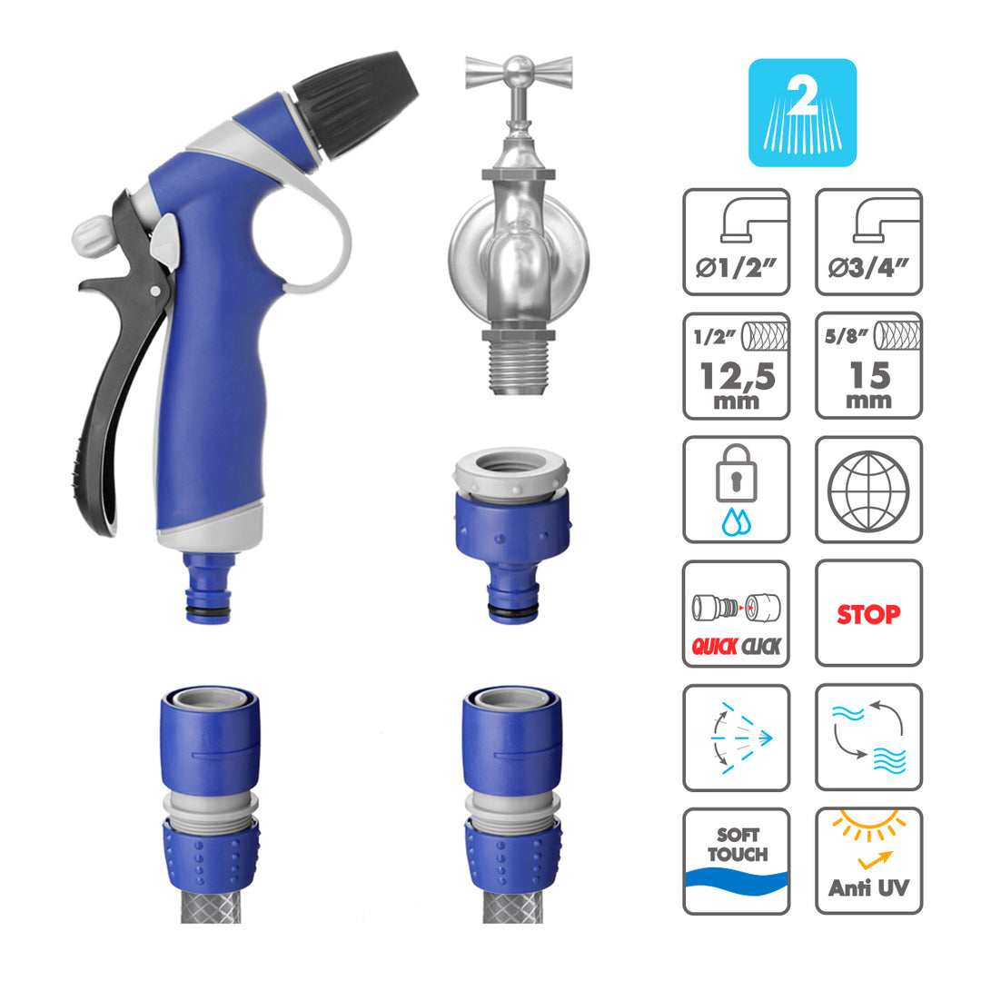 TATAY Top Line - Pistola Universal 2 Posiciones a Mangueras de 1/2" y 5/8" Anti UV SRP