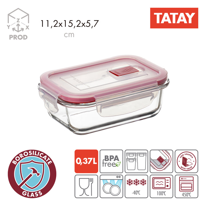 TATAY Cook & Eat - Set de 2 Recipientes de 0.37L y 1.1L en Vidrio Borosilicato. Aptos Horno